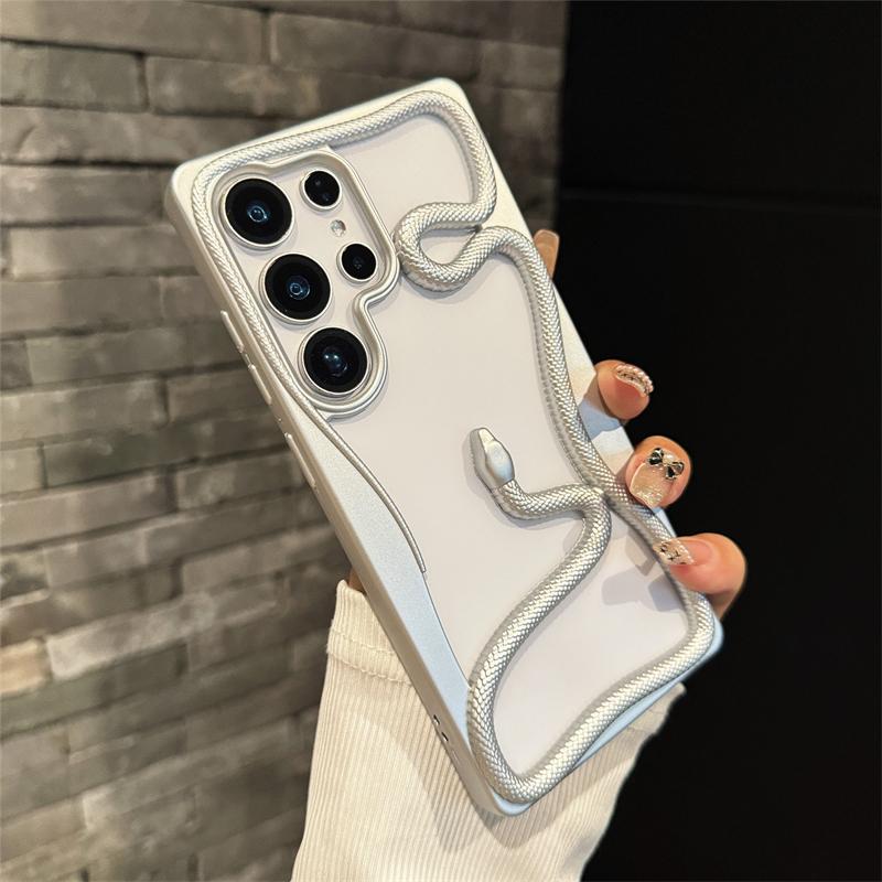 3D Schlangen Handyhülle für Samsung Galaxy S25 Ultra S24 S23 FE S22 A56 A36 A26 A06 A16 A55 A54 A15 A14 Galvanisiert Hohl Stoßstangenabdeckung