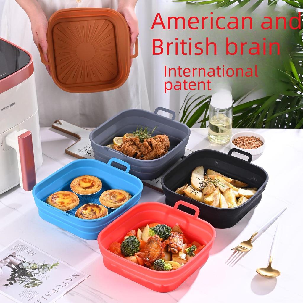 Odorless Silicone Air Fryer Liner: Square, Thick, Foldable Baking Tray