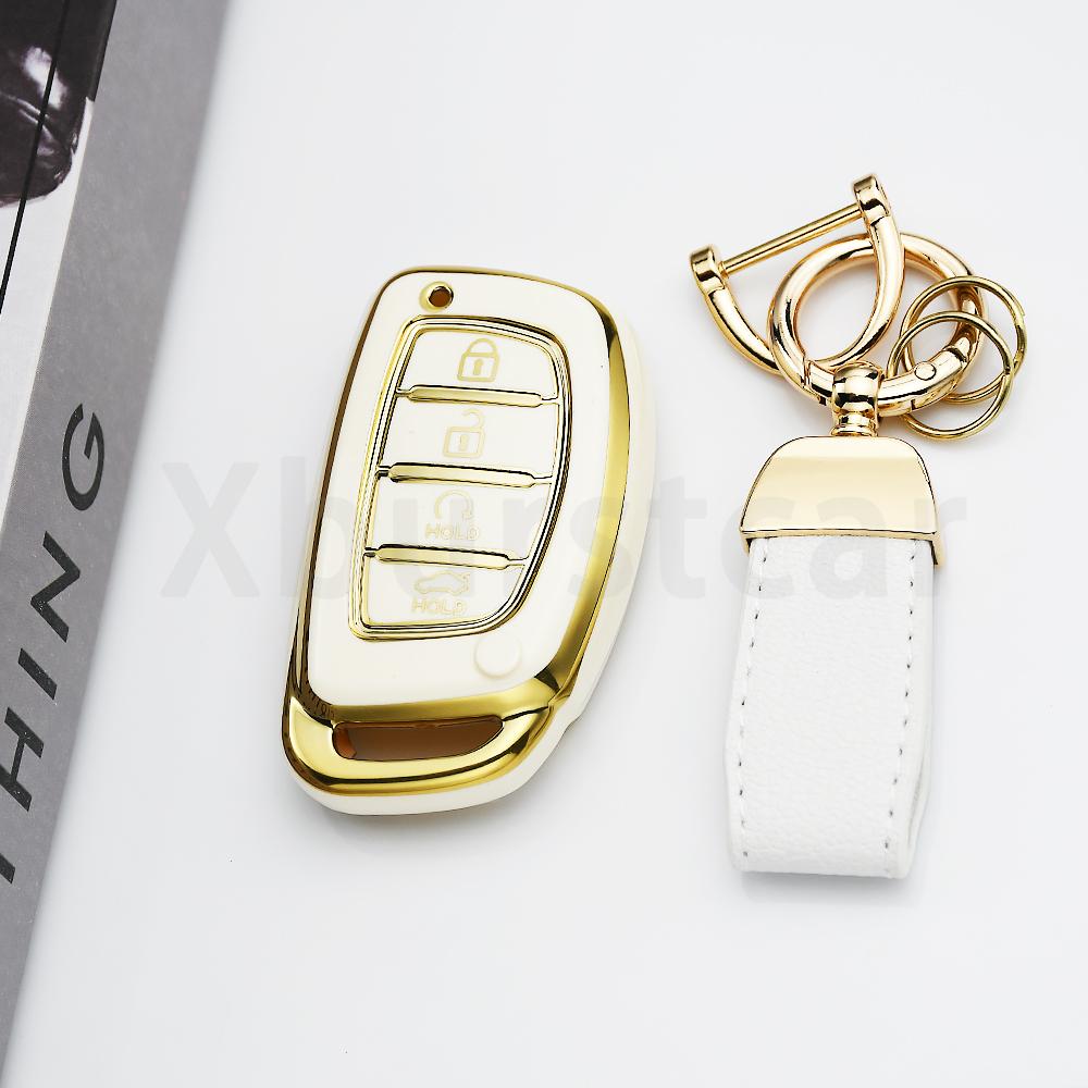 SKCW6 Gold Edge TPU Keyless Shell Fob Car Key Case Cover For Hyundai Elantra Creta Ix35 Ix45 I10 I30 I40 Tucson Santa Fe Rena Sonata