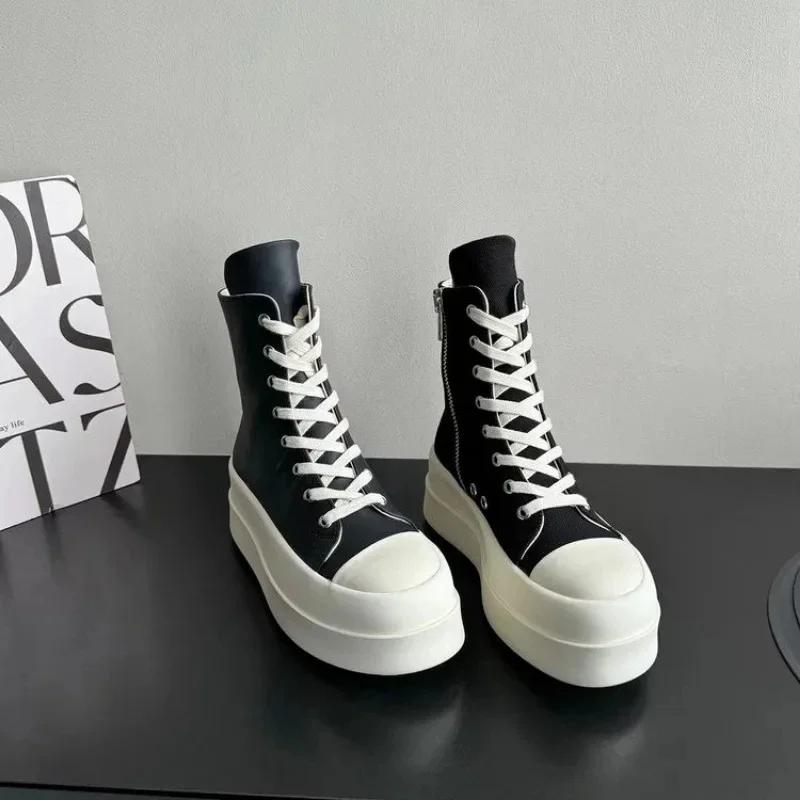 Fashion Women Punk High Top Sneakers Canvas Platform Heels Designer Elevator Shoes Lace Up Zip High Street Autumn Flats Black Boots