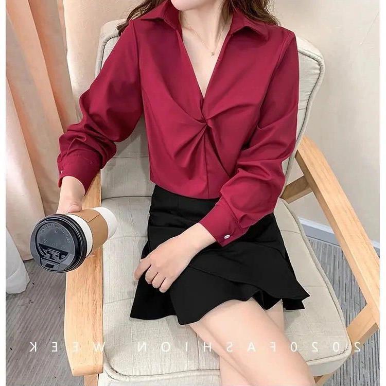 French Chiffon White Women's Retro Slim Shirt - 2024 Autumn Collection
