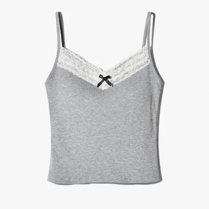 Bow Lace Spaghetti Strap Camisole Women Padded Backless Crop Tank Top