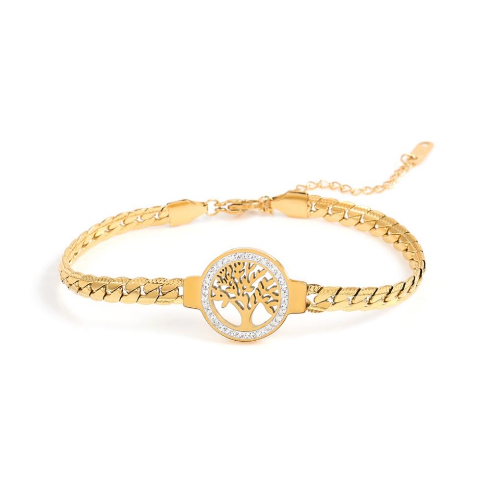 

Stainless Steel Tree of Life Bracelet For Women Fashion Gold Plated Wrist Chain Waterproof Lady Gift