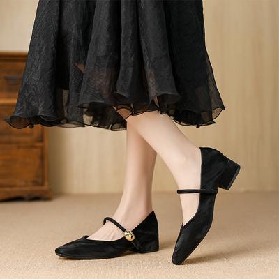 Y852-1 Inner Height-increasing Shoes Square Head 2025 Summer New Single Shoes Women's Beautiful Ballet Shoes Thick High-heeled Mary Jane Shoes