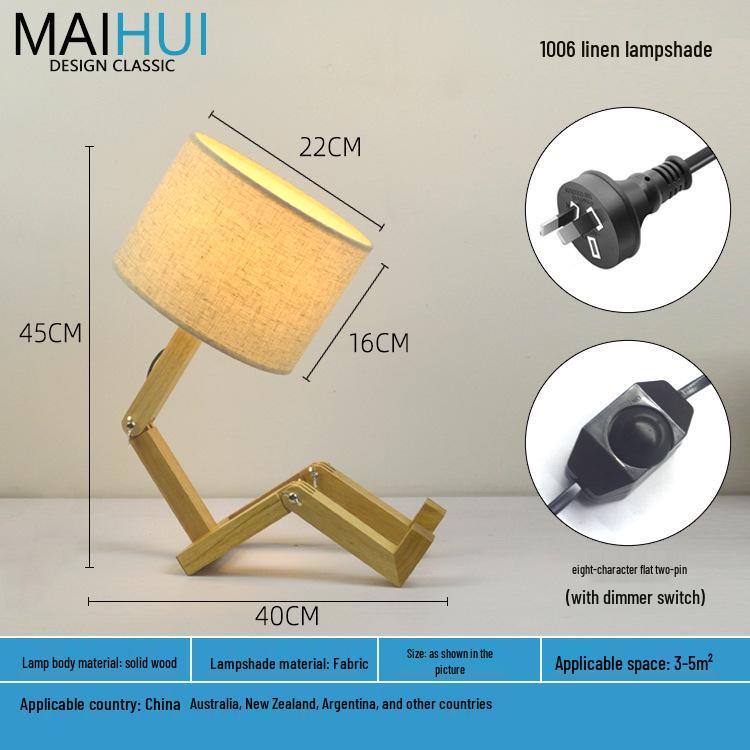 Nordic Solid Wood LED Bedside Night Light - Robot Table Lamp