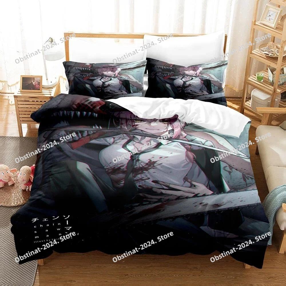 3D Druck Anime Chainsaw Man Makima Bettwäsche-Set, Bettdeckenbezug Bett-Set Steppdeckenbezug Kissenbezug, King Queen Twin Größe Jungen Mädchen Erwachsene
