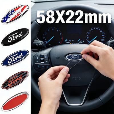 58x22mm Alloy Car Logo Emblem Steering Wheel Stickers for Focus Mk4 Edge Escape Kuga Fiesta Mondeo Ranger Ecosport Fusion