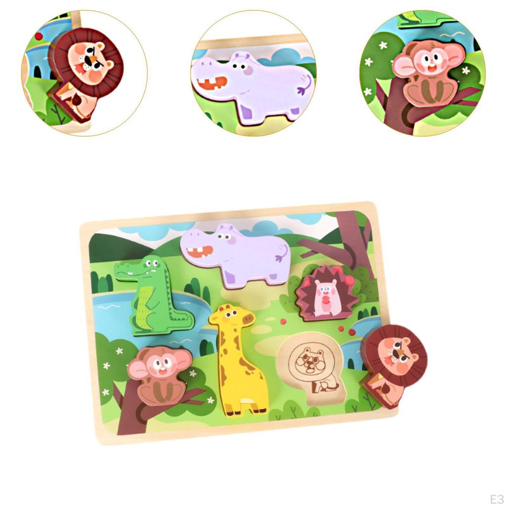 Wooden Jigsaws Puzzle Early Learning Toy Sturdy Developmental Montessori Toys for Baby 1 2 3 Year