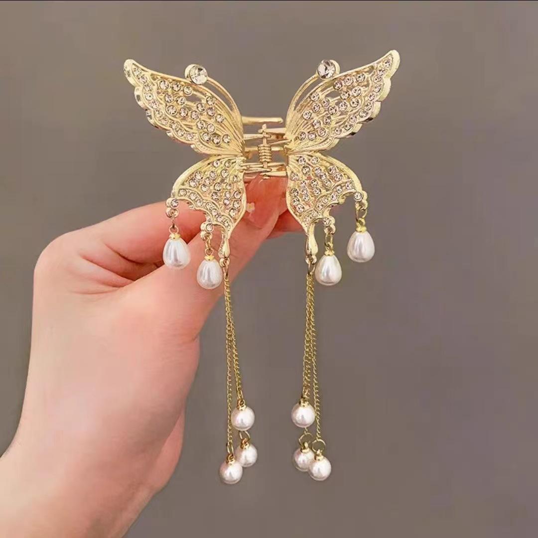 

Корейська заколка для волосся з китицею з перлами та стразами. Зажим для волосся зі стразами. Простий кришталь. Зажим. 1pcs