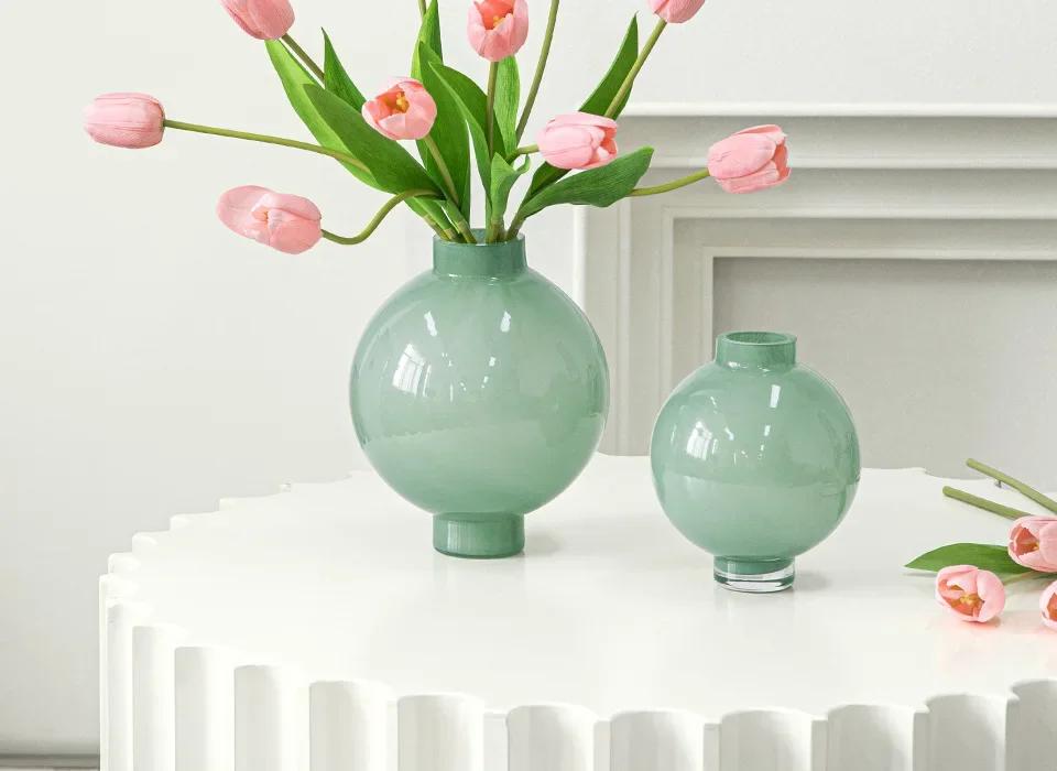 Creative Round Green Glass Vase Hydroponics Plant Pots Table Decoration Flower Arrangement Floral Vases Room Aesthetic Decor