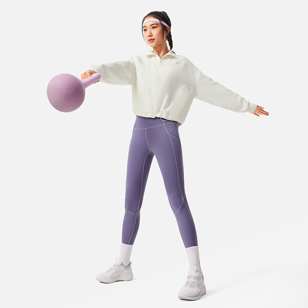 Li Ning Fitness Series Moisture Wicking Thermal Comfortable Casual Fleece Simple Dopamine High Neck Sweatshirt Women sweatshirt AWDU558-3