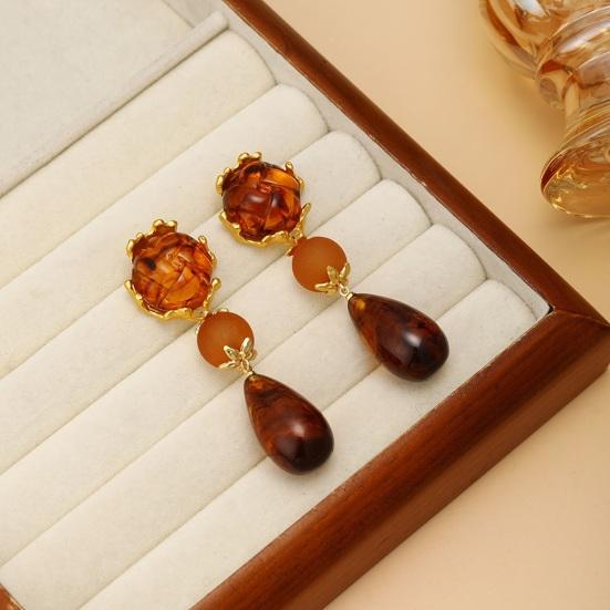 Water Drop Earrings, with Amber Gradient Design, Durable Alloy Retro Elegant Style Jewelry for Women