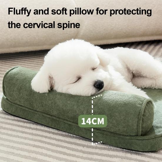 Large Dog Bed Anti-Slip Orthopedic Pet Pad with Removable Washable Cover Puppy Sleeping Cushion with Neck Support for Indoor Floor Small Medium Large