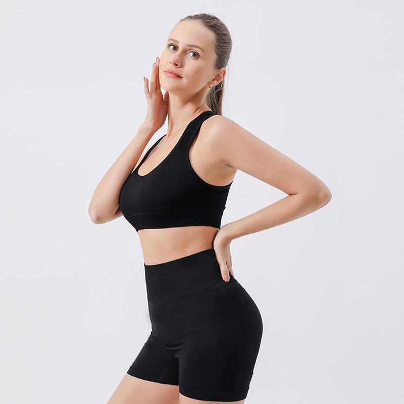 

European & American Quick-Dry Seamless Yoga Tank & High-Waisted Mid-Length Shorts Extra Large чорний