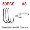 50PCS Standard Wet Nymph Fly Tying Hook Ultra Sharp Hooks for Wet Flies Copper John Fly Trout Fishing Lures #8-#18