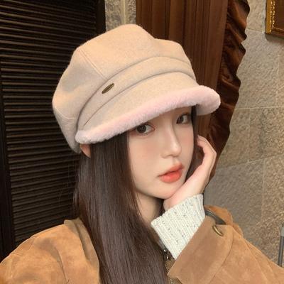 Cold Hat Beret Women's Fashion Korean Version Versatile Duck Tongue Newsboy Hat Shows Small Face and Velvet Warm Painter Hat Tide