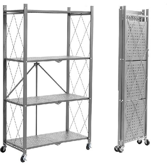 BRIAN & DANY 4-Shelf Foldable Storage Shelves with Wheels, Folding Metal Rack Shelving Unit, Heavy Duty No Assembly Organizer Shelf for Garage,