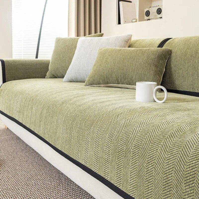 Potah na pohovku se vzorem rybí kosti Žinylkový podsedák na pohovku Jednobarevný Polštář na pohovku do obývacího pokoje Protiskluzový Domácí podsedák na gauč Potahy na područky