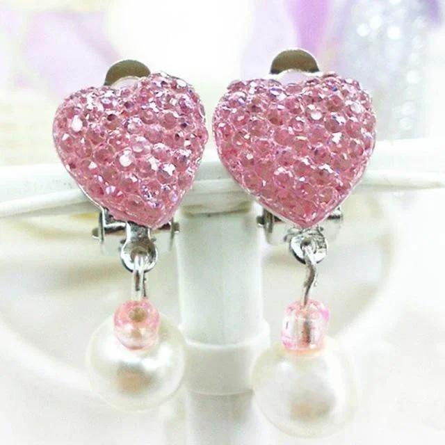Cute Girls Children's Ear Clip Earrings Princess No Ear Hole Earrings Shining Diamond Earrings Pendant Ear Jewelry Accessories