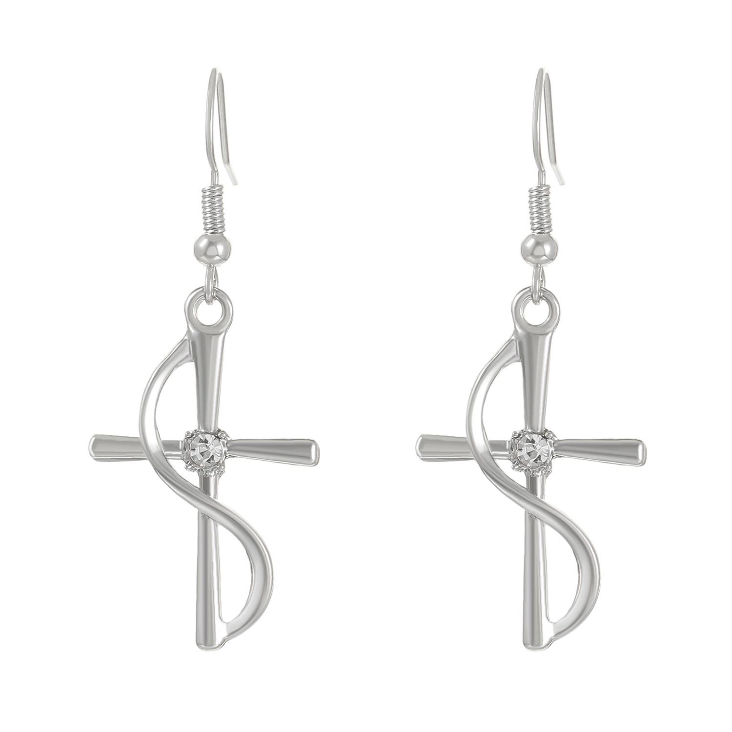 Stylish Cross Pendant Earrings and Necklace Set with Diamonds