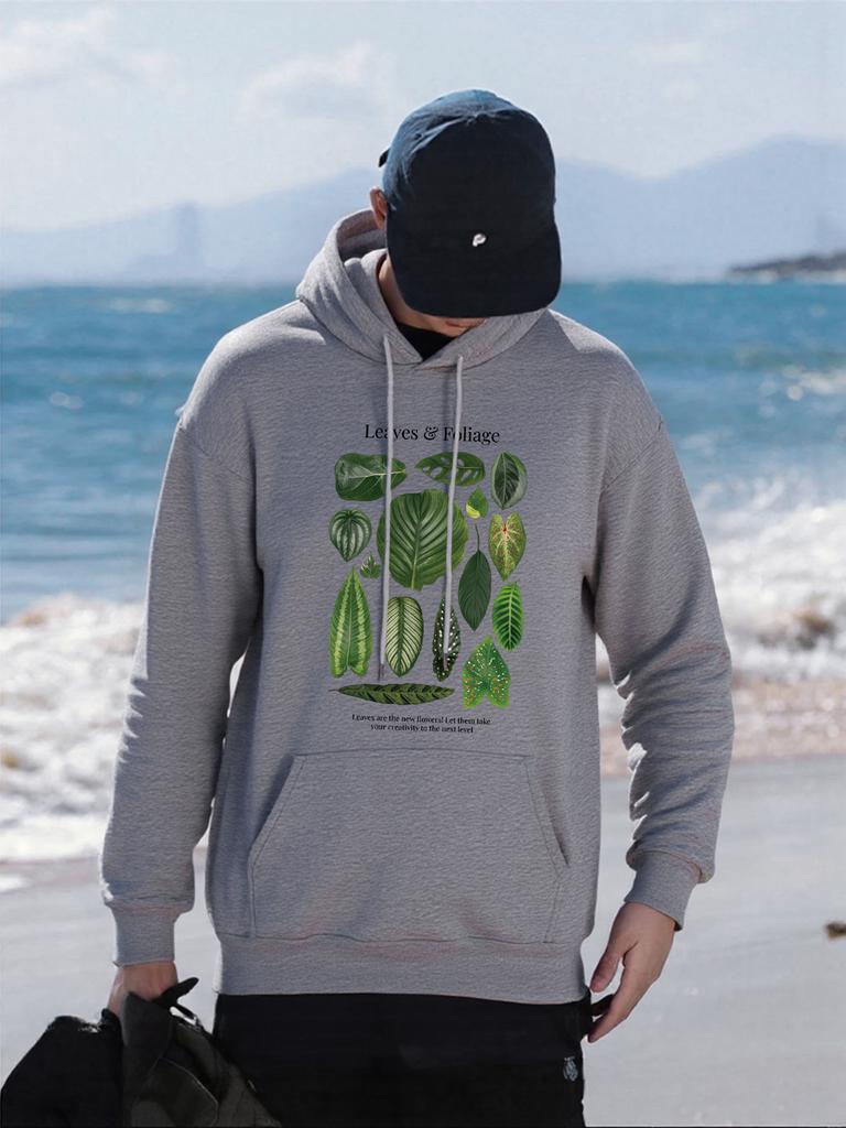 Leaves Foliage Design Printing Men Hoodies Hip Hop Pocket Hoody Casual Loose Unisex Streetwear Fleece Multicolor Male Pullover