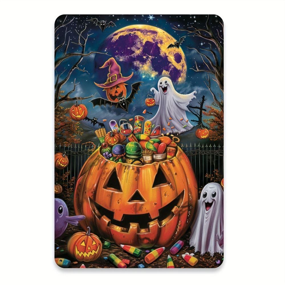 Witch Cat Forest Halloween Sign Metal Tin Sign 20x30 cm Wall Decor