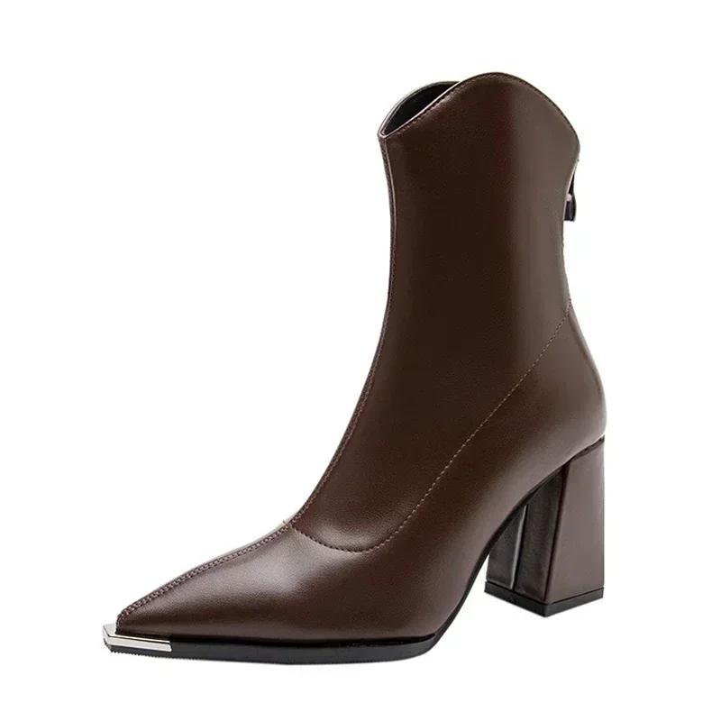 Mode Frühling 2024 Neue Damen Knöchelhohe High Heels Schuhe Reißverschluss Chelsea Boots Marke Spitzstiefel Goth Designer Pumps Motorrad Botas