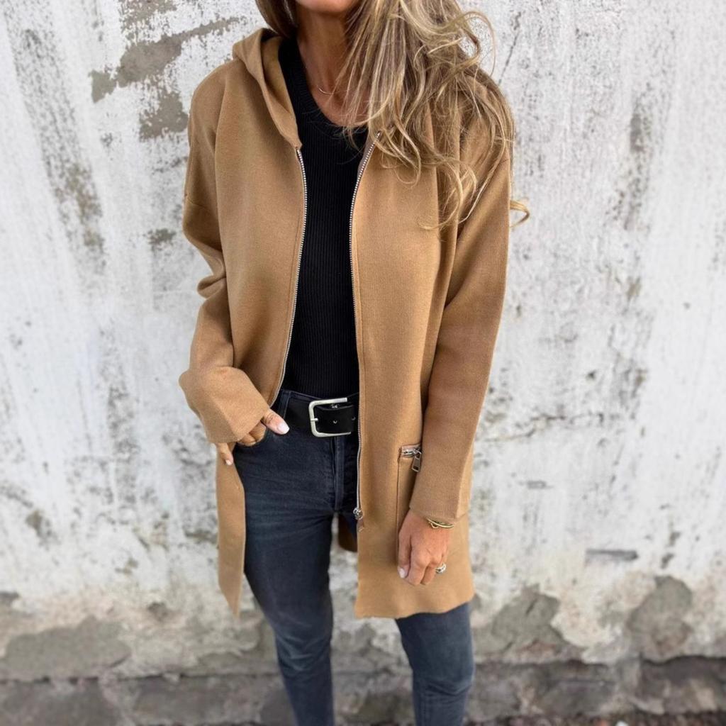 Fall Winter Women's Oversized Long Sleeve Hooded Mid-length Cardigan Coat Casual Fashion Outerwear for Women