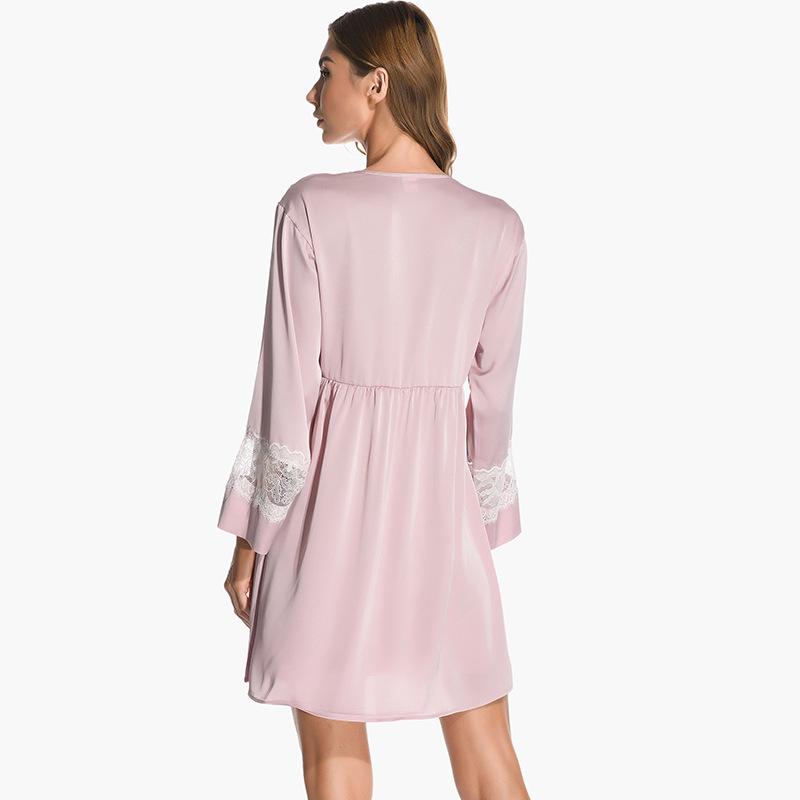 Luxury pajamas women's sexy deep V ice silk nightgown thin lace suspender nightdress home bathrobe two-piece set