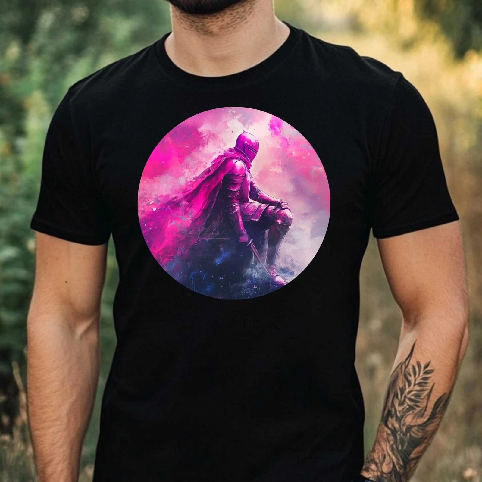 T-Shirt Herren Rosa Ritter Motiv Baumwolle Größe XS bis 5XL XS