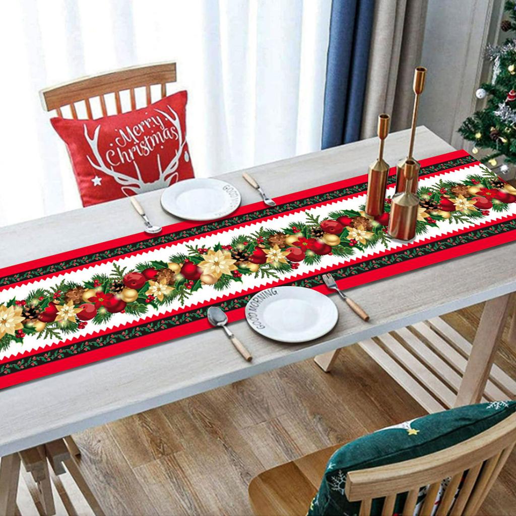 New Christmas table flag decoration, home kitchen imitation linen tablecloth Christmas table flag