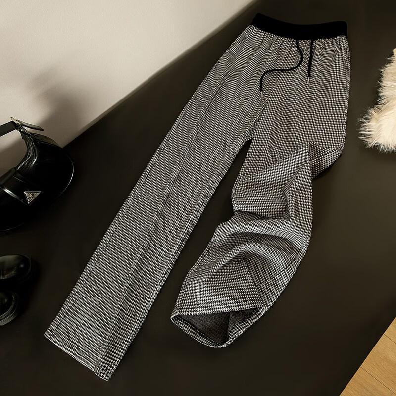 Women's Houndstooth High-Waist Wide-Leg Pants
