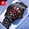 Fashion Watch for Men Sport Car Rim Wheel Hub 360° Rotary Dial Quartz Watches Waterproof Stainless Steel Men's Wristwatch