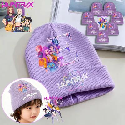 Kpop Demon Hunters Kids Knitted Hat - A-Z Letter/Anime Cartoon Beanie, Winter Warm Skullies for Toddler/Girls Birthday Gift