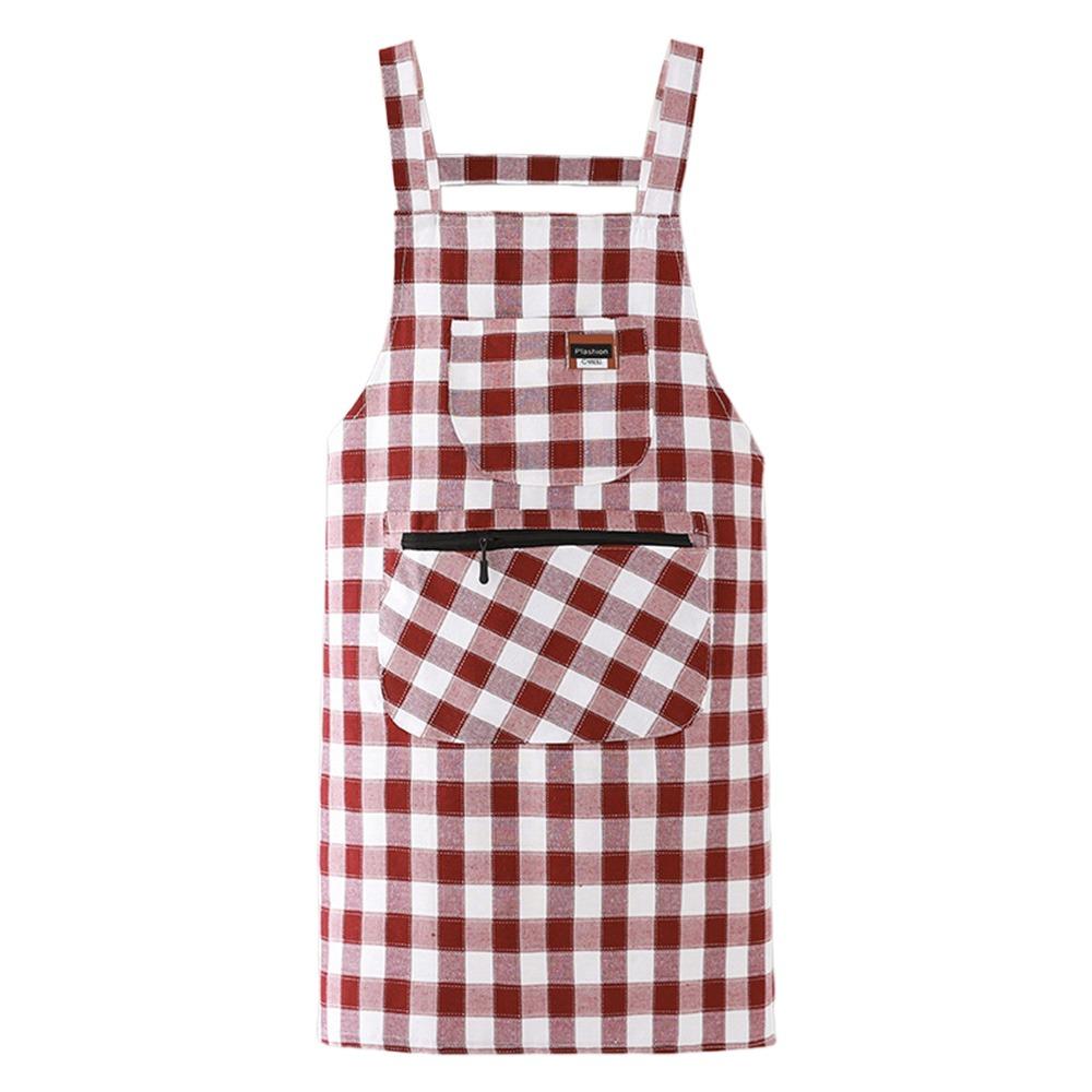 

Checkered Print Kitchen Aprons Cotton Cloth Cooking Aprons Chef Work Apron Household Cleaning вина червоного кольору