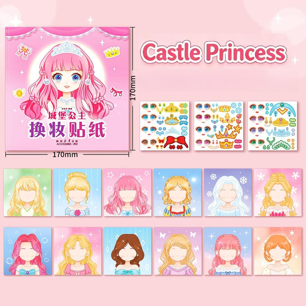 Puzzle Stickers Book Handicrafts Creative Kids Stickers Toy Reusable For Girls Cartoon Princess Make A Face Stickers 15 Pages