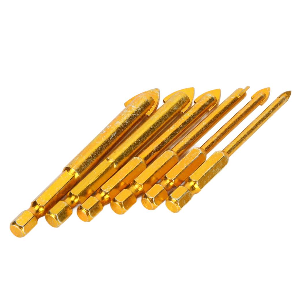 6Pcs Masonry Drill Bits Set Golden Carbon Steel YG6 Alloy Glass Drills Bit 14in Hex Shank