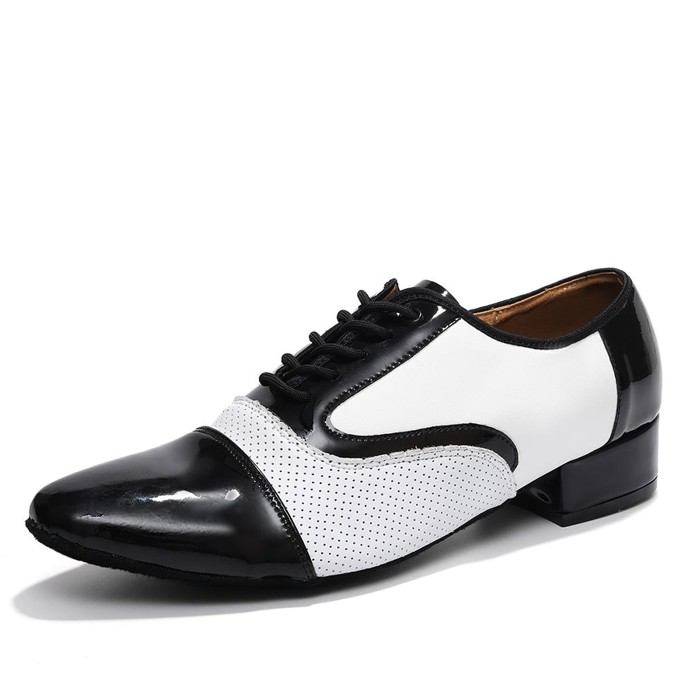 

Pointed Toe Leather Breath Splicing Standard Dance Shoes for Mens Low Heel Indoor Professional Dance Shoes 1 Inch 45 чёрный/белый