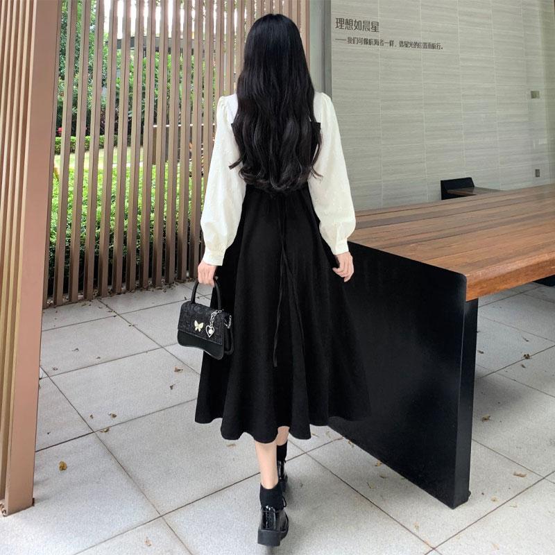 Vintage Doll Collar Midi Dress Women's Clothing Stylish Chinese Disc Buckle Spring Autumn Fake Two Pieces A-Line Spliced Dresses