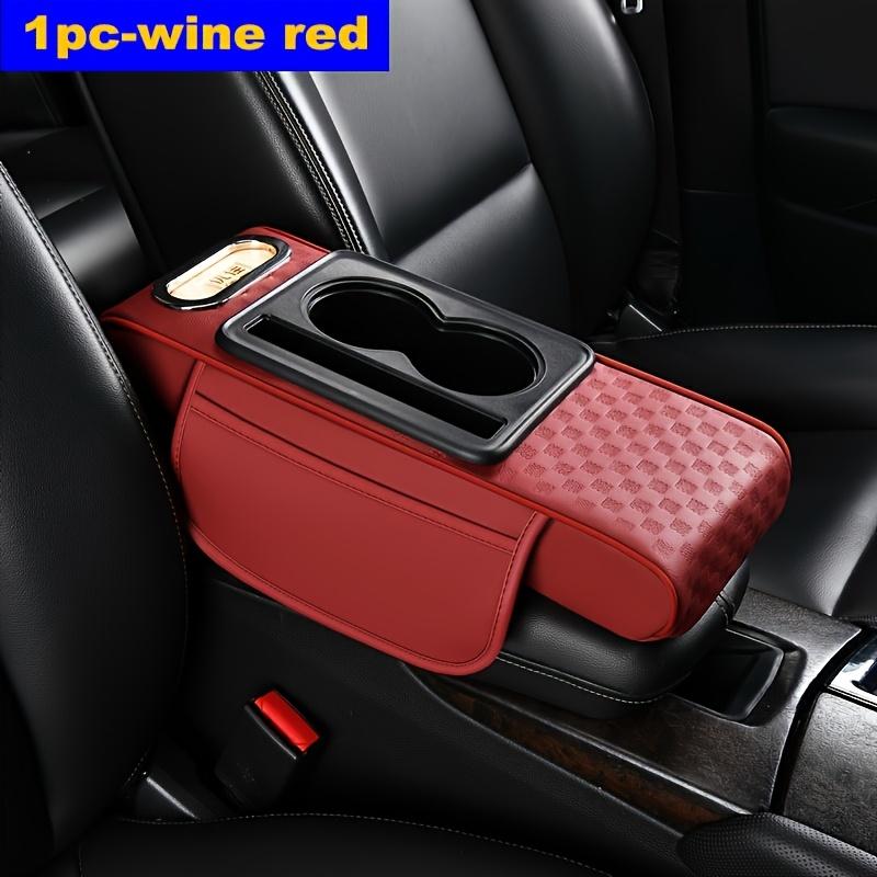 1pc PU Leather Car Armrest Height Pad with Cup Holder & Tissue Box Storage - Multi-Functional Organizer, Fit for All Cars, Armrest Cover for Car