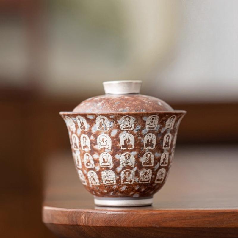 Dunhuang Mural Wanfo Cover Bowl, Single High-end Household Not Hot, Single Small Ceramic Tea Bowl