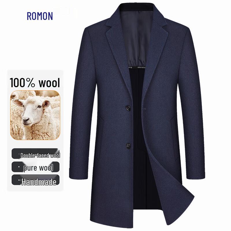 ROMON Men's 100% Wool Double-Faced Mid-Length Coat