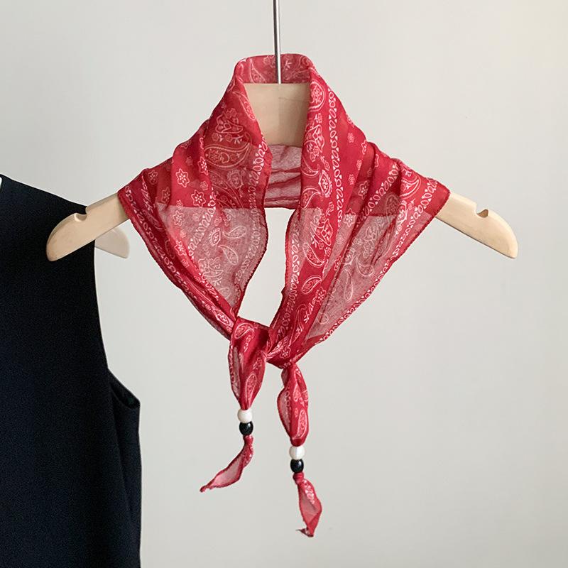 Hong Kong style retro versatile silk scarf fashion triangle scarf high sense elegant temperament accessories thin neck headscarf multi-purpose