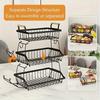 3-Tier countertop fruit basket with 2 banana hooks, removable metal device, wooden handle, can hold vegetables and fruits, black
