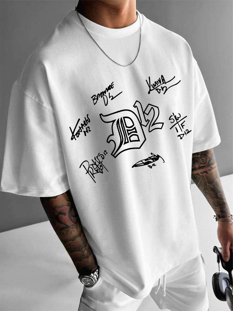 Unisexs Vintage D12 Crew Signatures Print Tshirt 100 Polyester Streetwear Tee Loose Fit Hip Hop Tops Sxxl