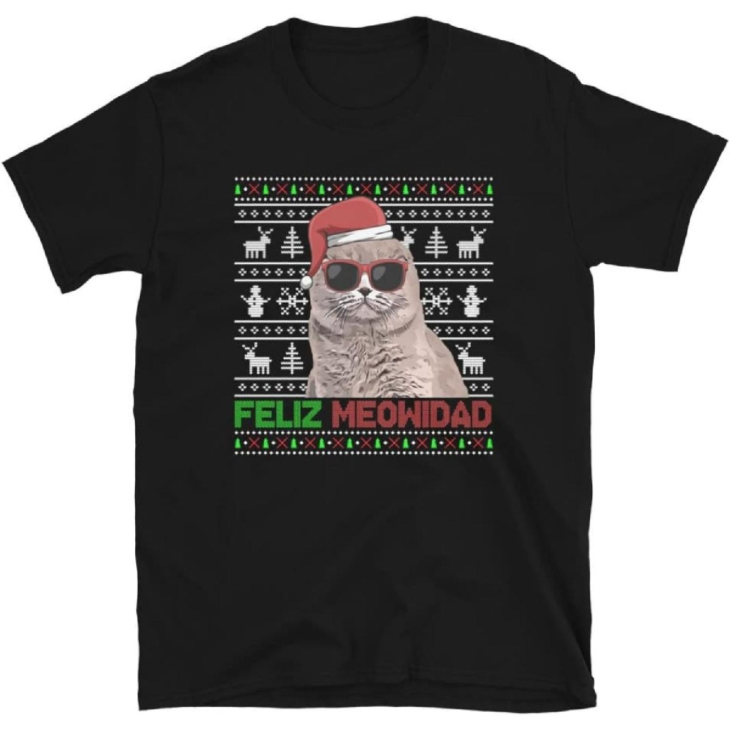 Scottish Fold Cat Feliz Meowidad Funny Christmas Ugly Pajama T-Shirt S