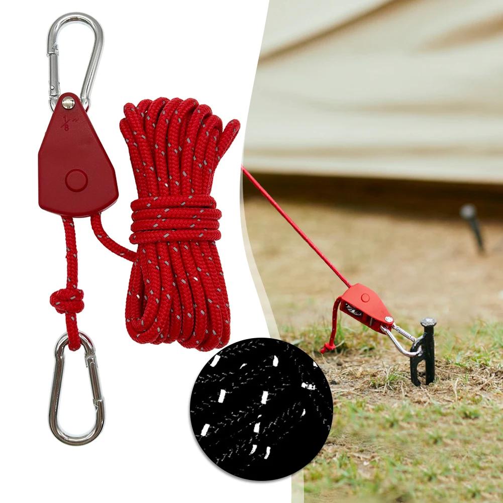 5M Pulley Adjuster Ratchet Kayak and Canoe Boat Bow Stern Rope Lock Outdoor Tie Down Strap 4mm Heavy Duty Adjustable Rope Hanger