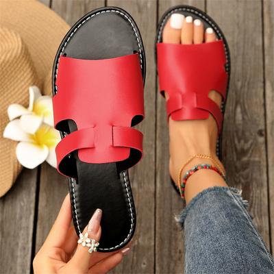 Damen Sommer Sandalen Einfarbig Neue Mode Zehenoffene Pantoletten Flache PU Strand Outdoor Luxus Pantoletten Damen Zapatos Mujer