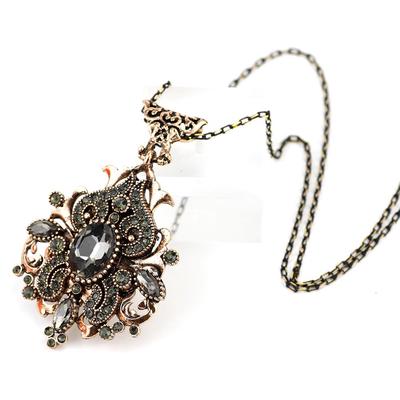 Sunspicems Vintage Grey Crystal Necklace For Women Turkish Antique Gold Color Pendant Necklace Ethnic Wedding Jewelry Gift