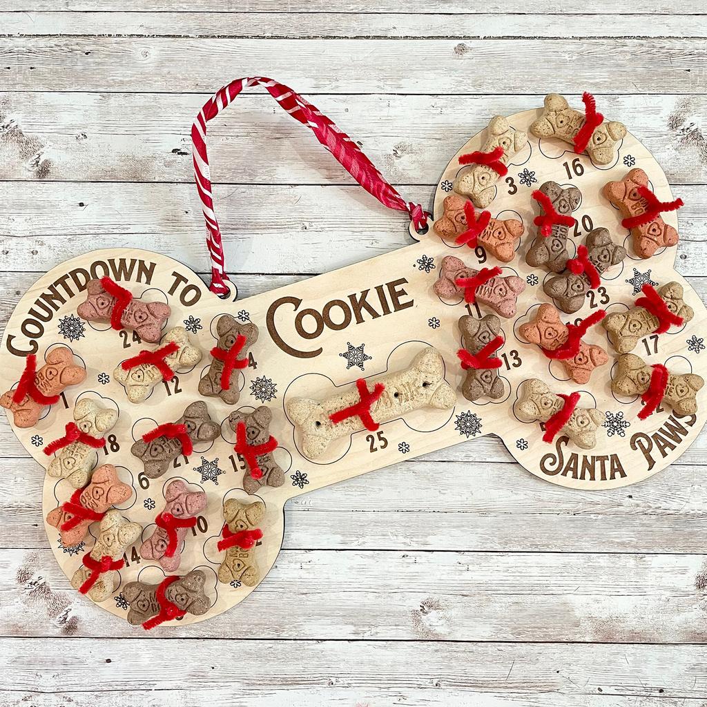Christmas Dog Advent Calendar Wooden Dog Bone Pendant Calendar Door Plate Portable Home Hanging Decor Christmas Decorations